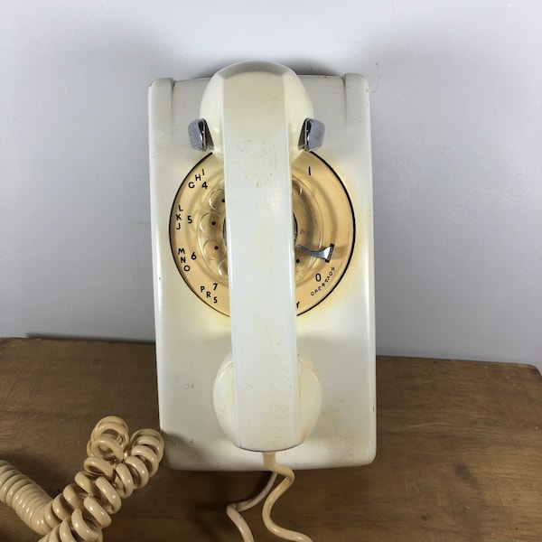 Vintage White Rotary Wall Phone, Bell System Telephone