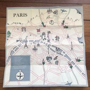 Vintage Paris Frankreich, Touristen-Taschenkarte – bunte Karte mit Sehenswürdigkeiten