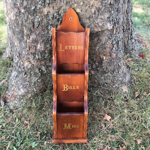 Vintage Wooden Three Slot Letter/Mail, Paper Holder for Wall