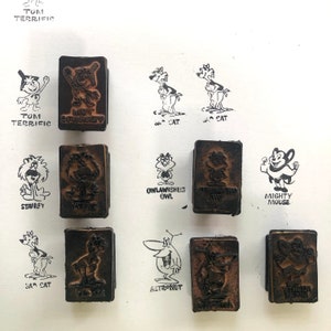 Vintage Mighty Mouse & andere cartoons rubberen stempelset