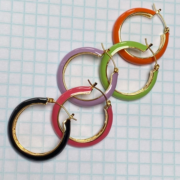 Vintage QVC Joan Rivers Classics Collection Enamel Epoxy Hoop Earrings in 5 Color Options