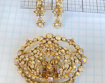 Vintage QVC Joan Rivers Classics Collection Castle Pin and matching Earrings featuring Swarovski Crystals