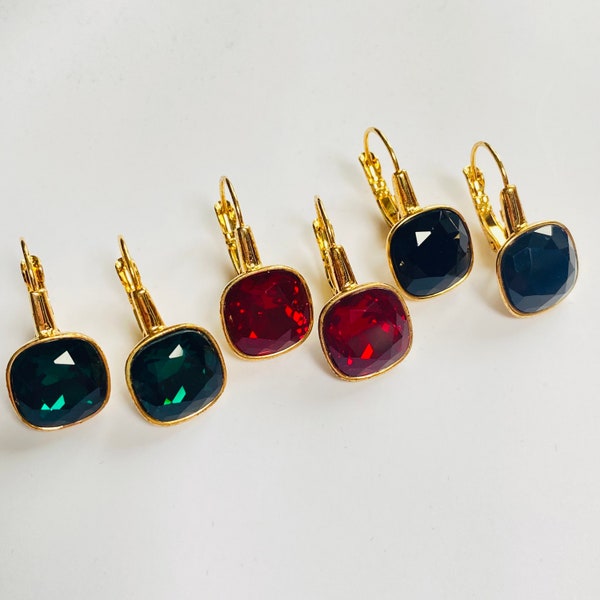 Vintage QVC Joan Rivers Classics Collection Glistening Bold Color Swarovski Crystal Drop Earring Set of Three