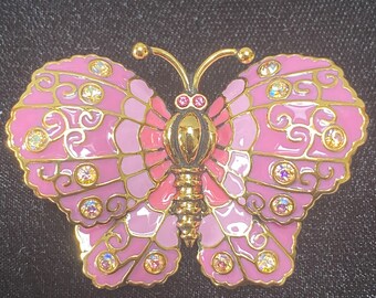 Vintage QVC Joan Rivers Classics Collection Pink Enamel Epoxy Butterfly Pin featuring Swarovski Crystals
