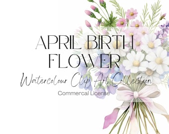 April Birth Flower Bouquet, Watercolor Clipart (450 DPI)