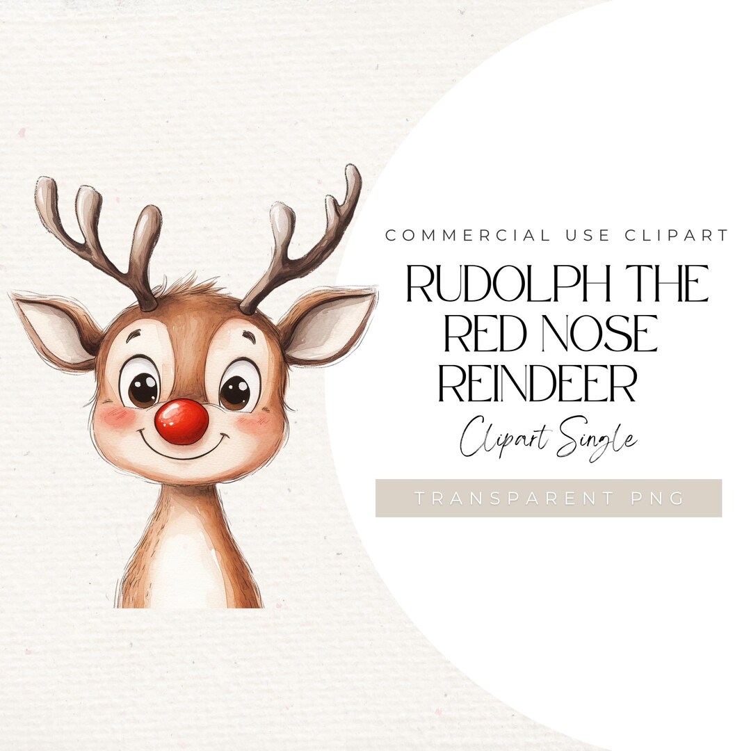 Rudolph Reindeer Clipart | Watercolor Christmas Deer PNG (digital ...