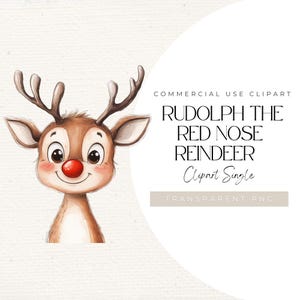 Schattige Rudolph The Red Nose Reindeer-clipart | ENKELE AFBEELDING | Kersthert, kerstclipart, kerstkaarten, eigenzinnig grappig rendier, png