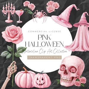 50 Różowy Halloween Clipart | Pinkoween, Halloween clipart, Przezroczysty, 300 DPI, Dekoracja Halloween, Dynia clipart, Różowa Czaszka, Halloween PNG