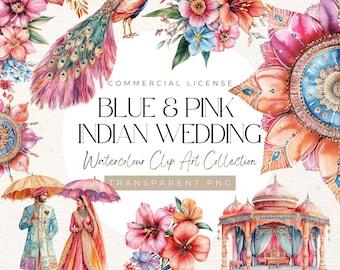 Pastel Indian Wedding Clipart | Watercolor Floral Illustrations (Digital Download)