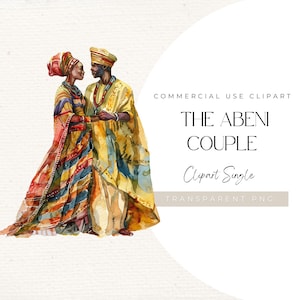 Le couple Abeni - Clipart mariage africain aquarelle PNG pour invitations, décorations et marques célébrant la culture et l'amour, 300 DPI