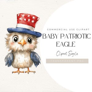 Clipart de Águia Patriótica Bebê – Águia-careca fofa PNG | Chapéu de Pássaro com Estrelas em Aquarela dos EUA | Download Digital do Dia da Independência