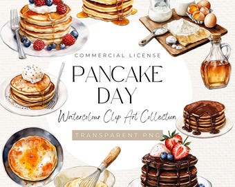 Pancake Day Watercolor Clipart Set – 28 Piece, Commercial Use (Digital Download)