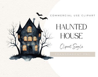 Watercolor Haunted House Clipart – Spooky Gothic Halloween PNG (300 DPI)