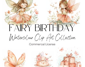 Aquarell Fee Geburtstag Clipart | Magisches PNG Set (Digitaler Download)