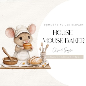 Aquarell Maus Bäcker Clipart - PNG - 30 x 40 cm für das Kinderzimmer