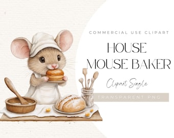 Watercolor Mouse Baker Clipart – Kitchen Nursery Art (PNG)