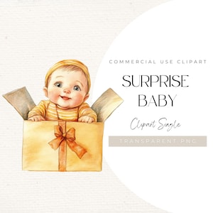 Surprise Baby Clipart PNG - Aquarell Baby in Geschenkbox für Babyparty-Einladungen, Geschlecht offenbaren Dekor, Kinderzimmer-Kunst, Baby-Scrapbooking