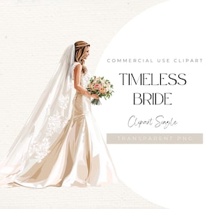 Clipart di The Timeless Bride - Elegante abito da sposa e velo PNG per inviti e decorazioni, Clipart nuziale, 300 DPI, download immediato