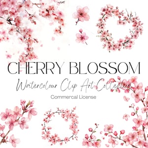 Cherry Blossom Watercolour Clip Art, High Quality, 450 DPI, Pink Flowers, Pink Watercolor flowers, Cherry Blossom