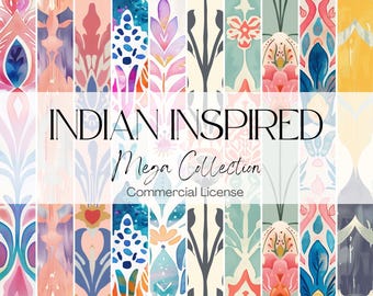 60 Mega Indian Inspired Tile Pattern Collection, Digital Papers, Indian Inspired Art, Indian Background, Ethnic Art, 300 DPI