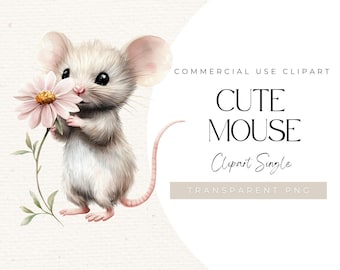 Süße Maus Clipart Aquarell | EINZELBILD | Süßes Tier, kommerzielle Lizenz, transparenter Png, 300 Dpi