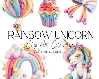 Watercolor Rainbow Unicorn Clipart Set | 450 DPI (Digital Download)