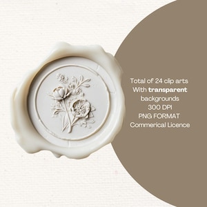 May include: A white wax seal with a floral design. The seal is 300 DPI and comes in PNG format with a commercial license. Total of 24 clip arts with transparent backgrounds.