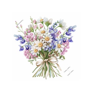 April Birth Flower Bouquet, Watercolor Clipart (450 DPI) image 4