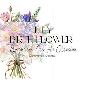 Clipart fleur de naissance juillet | Fleur de naissance | fleur de naissance juillet | Art d'anniversaire de juillet | Cartes d'anniversaire de juillet | bouquet de fleurs | 300 ppp