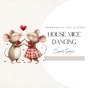 Ratones domésticos bailando / IMAGEN ÚNICA / Ratón doméstico lindo, Ratones domésticos, Ratones domésticos enamorados, Clipart del día de San Valentín, Clipart de amor, 300 dpi