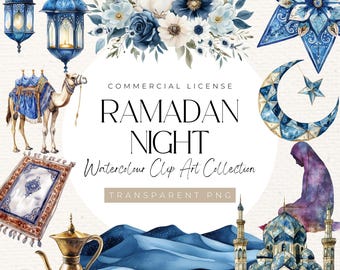 Imágenes prediseñadas de las noches de Ramadán: Mezquitas en acuarela, desierto, gráficos festivos (descarga digital)
