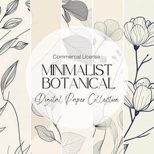 24 minimalisti neutri carta digitale botanica / sfondi neutri, stampe a linee sottili, floreali, stampe botaniche, 300 DPI, licenza commerciale