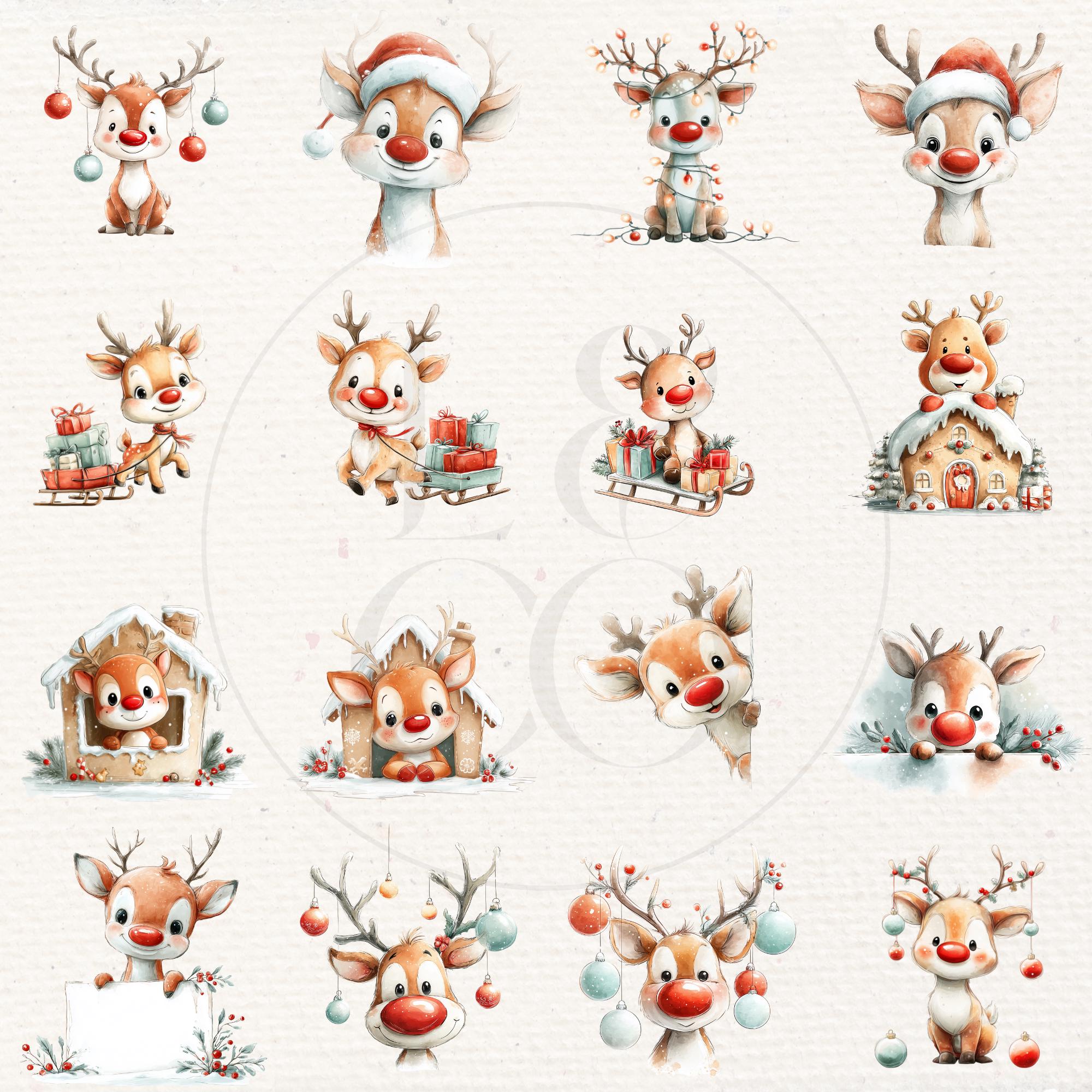 Christmas Card Ruddph Cute Rudolph Christmas Clipart Set – 76 Festive Pngs With Reindeer ...