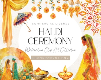 Haldi Ceremony Watercolour Clip Art | Indian Wedding PNG (Digital Download)