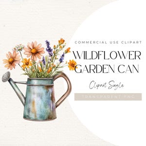 Clipart aquarelle de fleurs sauvages pour arrosoir - Illustration de jardin floral rustique pour une décoration printanière, une conception de mariage, des travaux manuels, 300 DPI