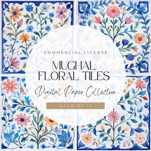 12 papiers numériques de motifs floraux moghols - motifs historiques élégants pour les mariages et la décoration, 300 ppp, licence commerciale, arrière-plan indien