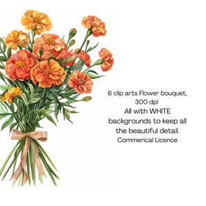 May include: A bouquet of orange marigold flowers tied with a brown ribbon. The flowers are arranged in a cluster with green leaves and stems. The background is white.