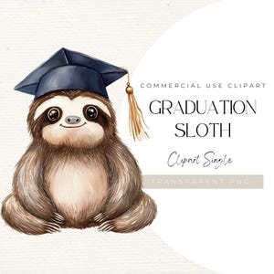 Clipart de perezoso de graduación: PNG de acuarela para tarjetas de la clase de 2025, decoración para fiestas y lindos imprimibles escolares, clipart de graduación, 300 DPI