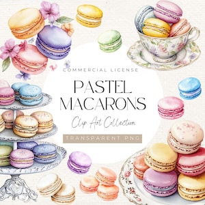 Pastel Macaron Clipart – 50 akwarelowych deserów PNG dla organizatorów przyjęć, piekarzy i kreatywnych, którzy kochają eleganckie francuskie smakołyki, 300 DPI