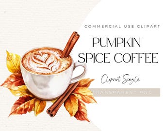 Clipart di Pumpkin Spice Latte – Acquerello autunnale di caffè PNG (download digitale)