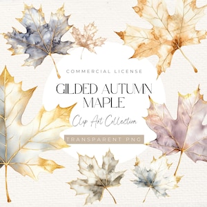 Hoja de arce con borde dorado (Acuarela): Otoño PNG (Descarga digital)