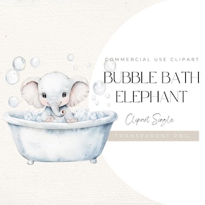 Baby Elephant Bubble Bath Clipart: Watercolour Nursery Art (PNG Instant Download)