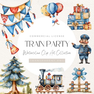 30 imágenes prediseñadas de fiesta de cumpleaños de tren, tema de tren, imágenes prediseñadas transparentes, fiesta de tren, licencia comercial, cumpleaños de locomotora, cumpleaños de tren