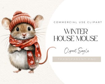 Winter Mouse Clipart | Watercolor Snowflake Scarf (Digital Download)