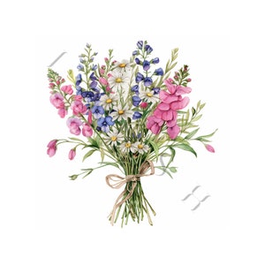 April Birth Flower Bouquet, Watercolor Clipart (450 DPI) image 5