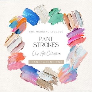 May include: A collection of colorful paint strokes arranged in a circular pattern. The image includes text that reads "Paint Strokes Clip Art Collection" and "Transparent PNG". The paint strokes are in various colors, including blue, pink, and green.