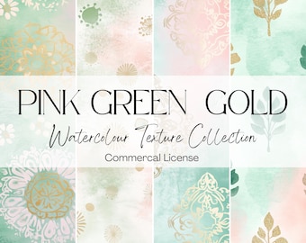 Pink Green Gold Watercolour Digital Paper | Indian Wedding Invitation, Digital Background, 300 DPI, Instant Download, Digital Paper