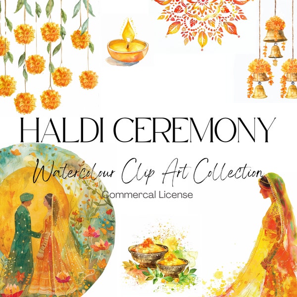 Haldi Celebration Watercolour Clip Art, Indian Wedding, Indian Wedding Clip Art, Haldi Decoration, Digital Print, Haldi Invitations, 450 DPI