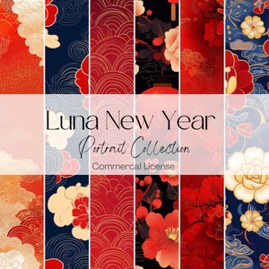 Luna New Year Digital Paper Portrait Collection | Chinese New Year Background, Luna New Year Background, 300 DPI, Chinese Pattern