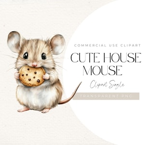 Topo carino che mangia biscotti / IMMAGINE SINGOLA / Animali carini, Animali da fattoria carini, Clipart acquerello, 300 DPI, Licenza commerciale
